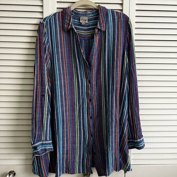 Como vintage striped button down top size 1x - Picture 2 of 7